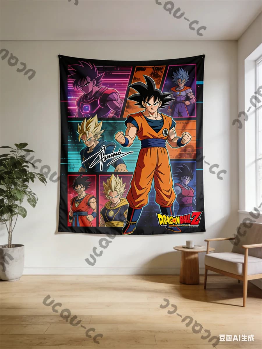 Dragon Ball Z Tapestry, Anime Fans Exclusive Limited Edition Wall Hanging, Classic Saiyan Goku Art Decor for Bedroom & Dorm Room
