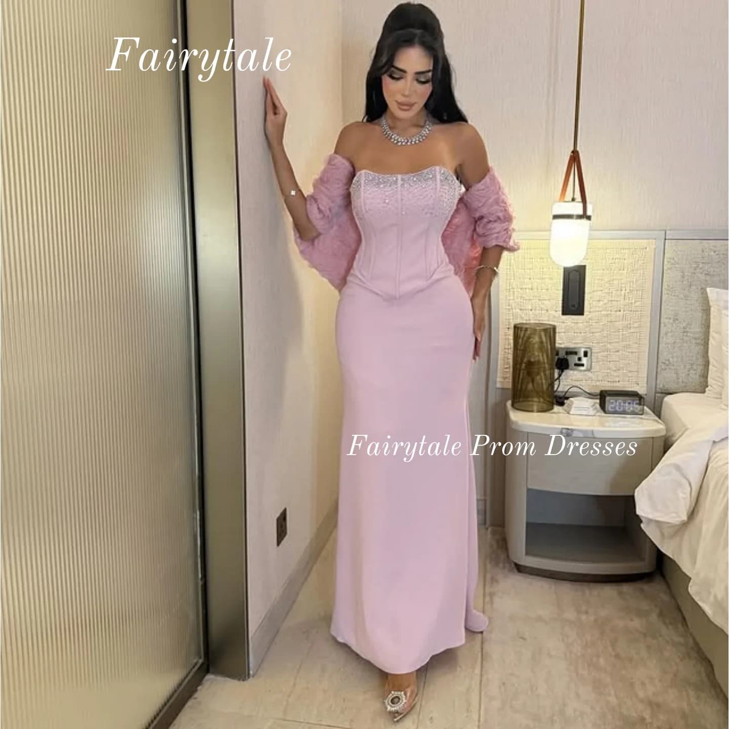 Perline Abiti da sera eleganti per donna Abito da ospite di nozze Abito da ballo Personalizzato Abiti da ballo in cristallo a sirena 2025 Rosa di lusso
