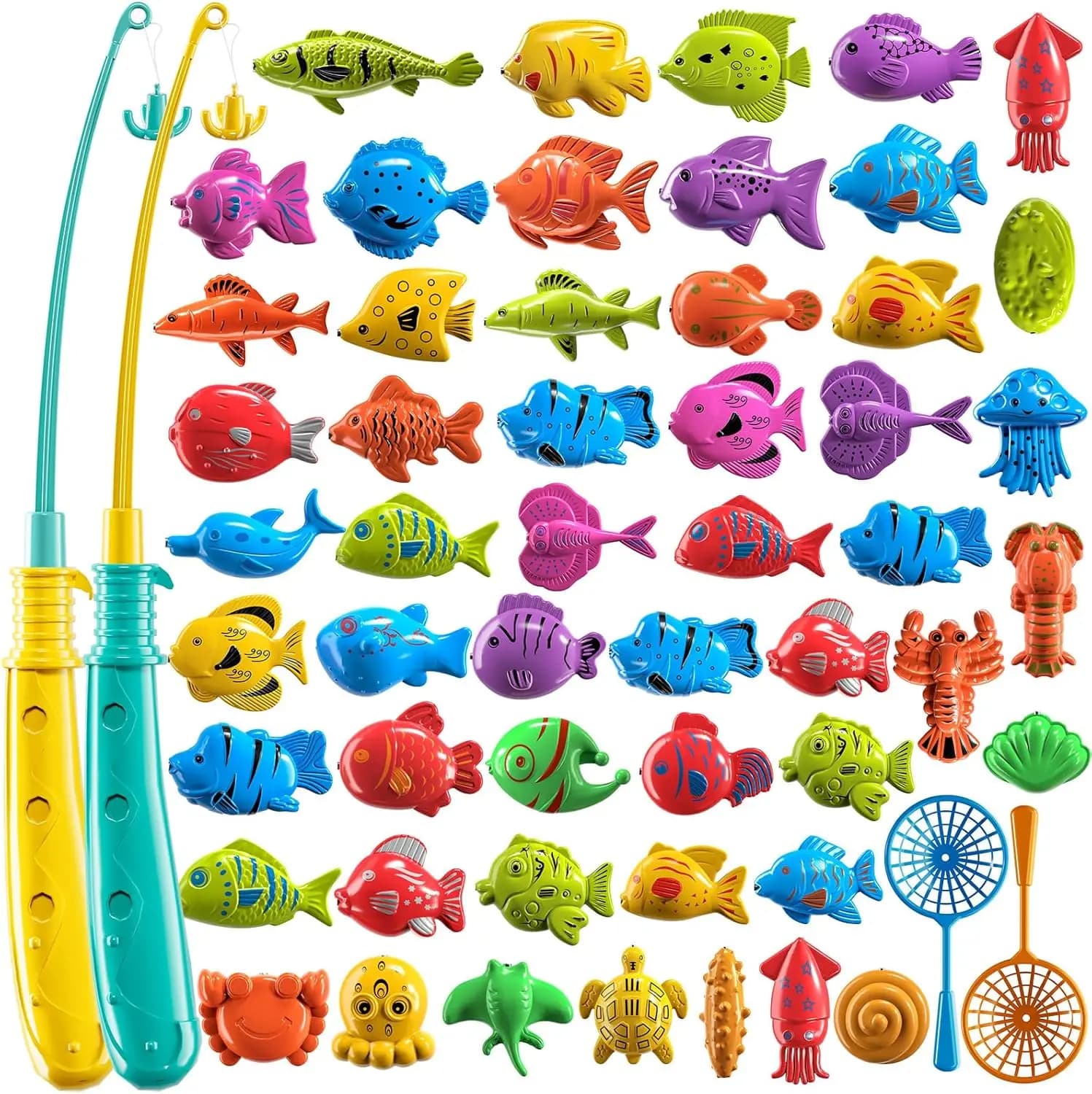 Gioco di Pesca Magnetica per Bambini dai 3-8 Anni, Set da Bagno con 51 Pesci, Canne e Reti, Giochi d'Acqua per Esterni per Ragazzi e Ragazze