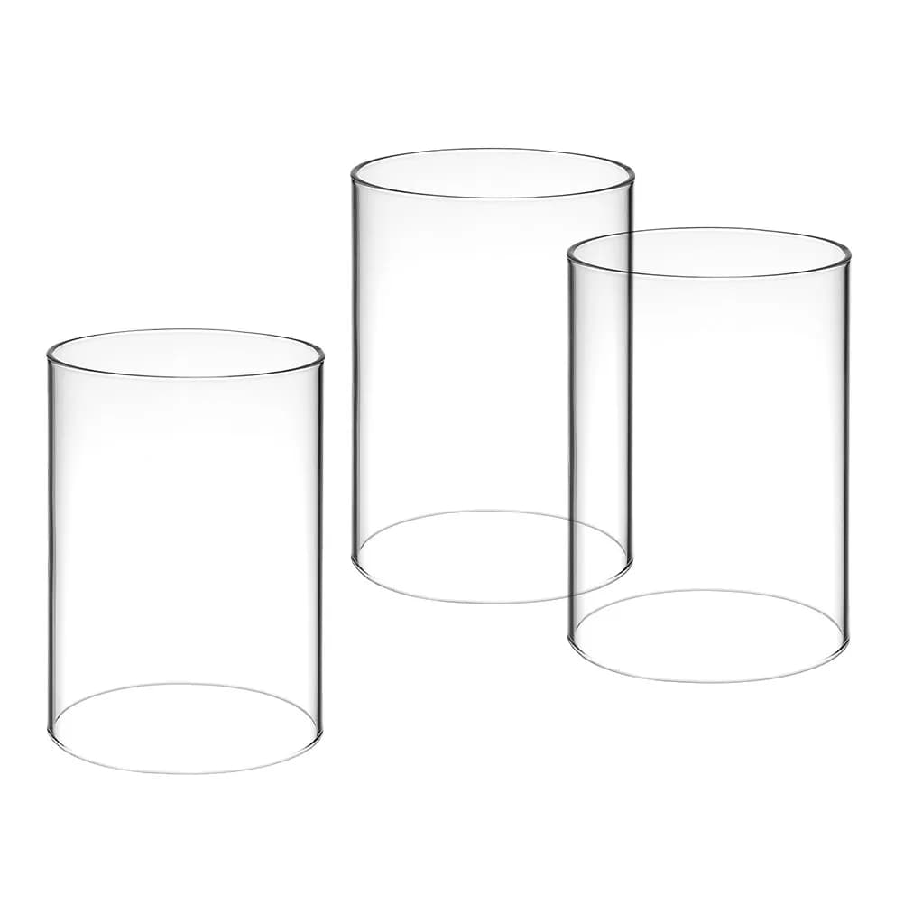 3Pcs Elegant Clear Glass Sleeve Cylindrical Windproof Cover for Taper Pillar Votive Tealight Candles Dining Room Home