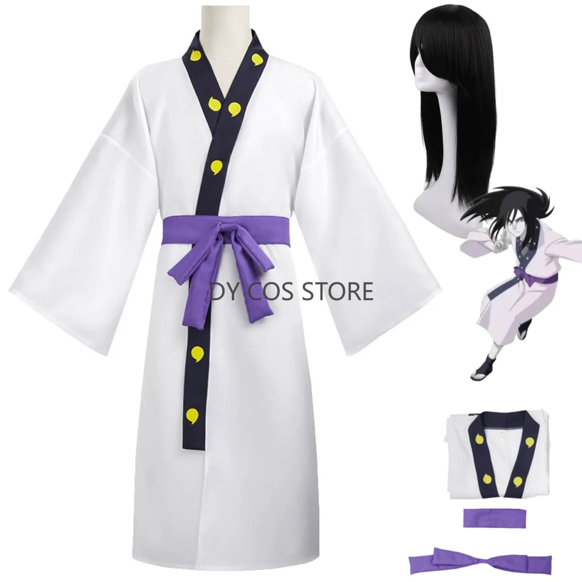Anime Orochimaru Costume Cosplay Giapponese Bianco Maniche Lunghe Kimono Accappatoio Abito Cintura Parrucca Adulto Uomo Donna Vestito di Halloween