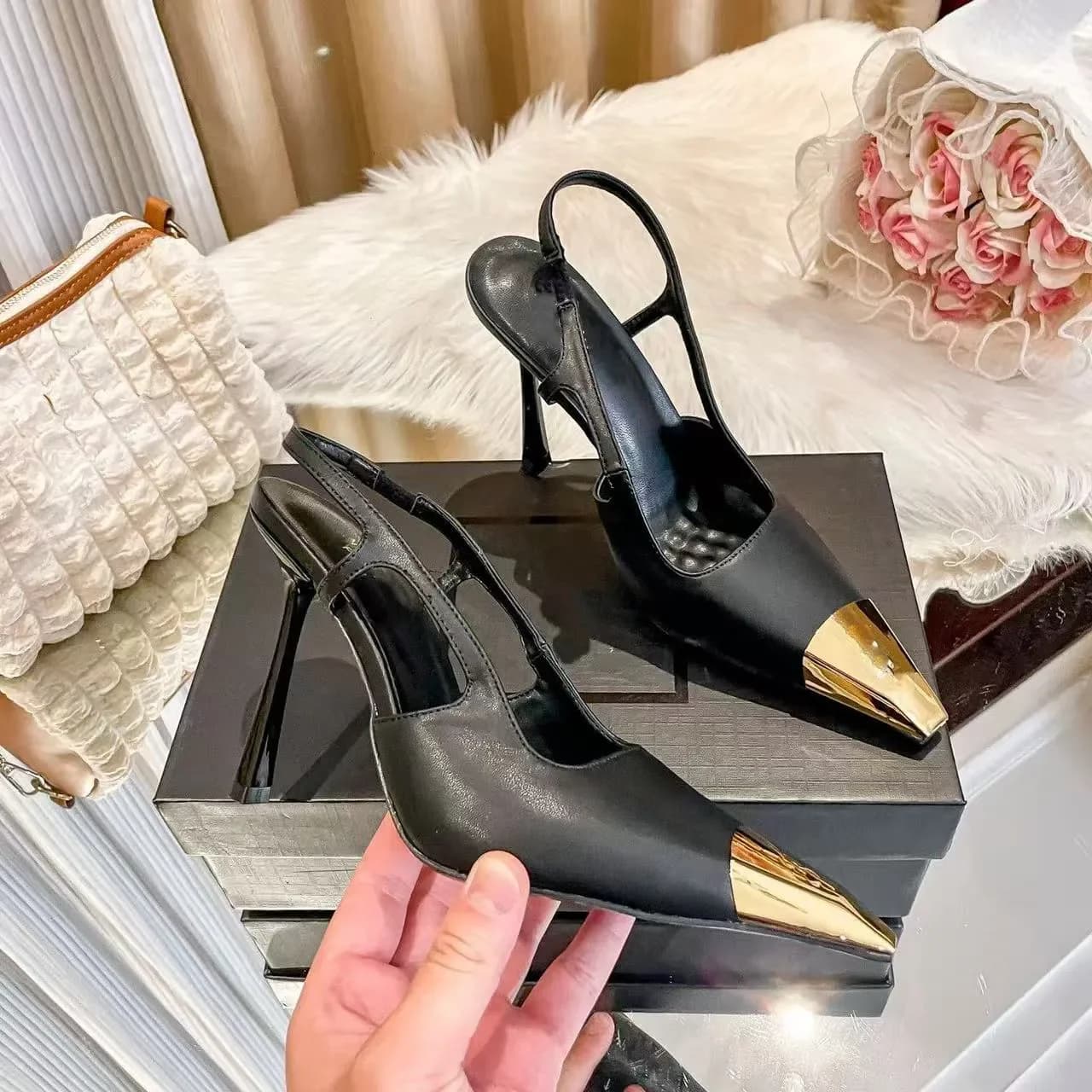 Sandali di Lusso da Donna con Tacco Alto, Scarpe Formali con Diamanti, Tacco Alto Nero a Punta, Sandali Sexy da Donna per Feste e Matrimoni