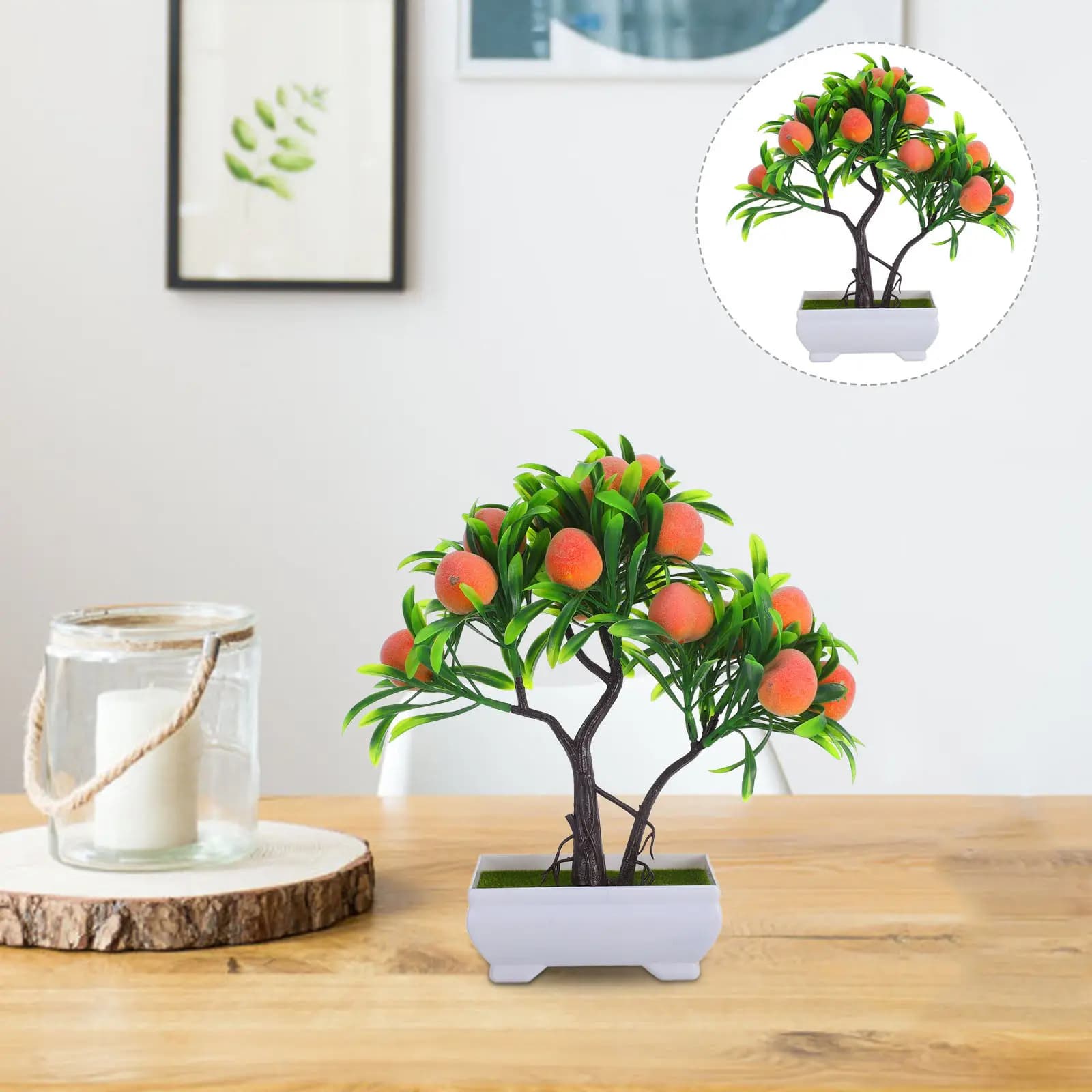 Bonsai di pesco artificiale in vaso, albero di frutta finto, decorazione realistica con aspetto naturale, pianta finta per interni, casa, ufficio, scrivania