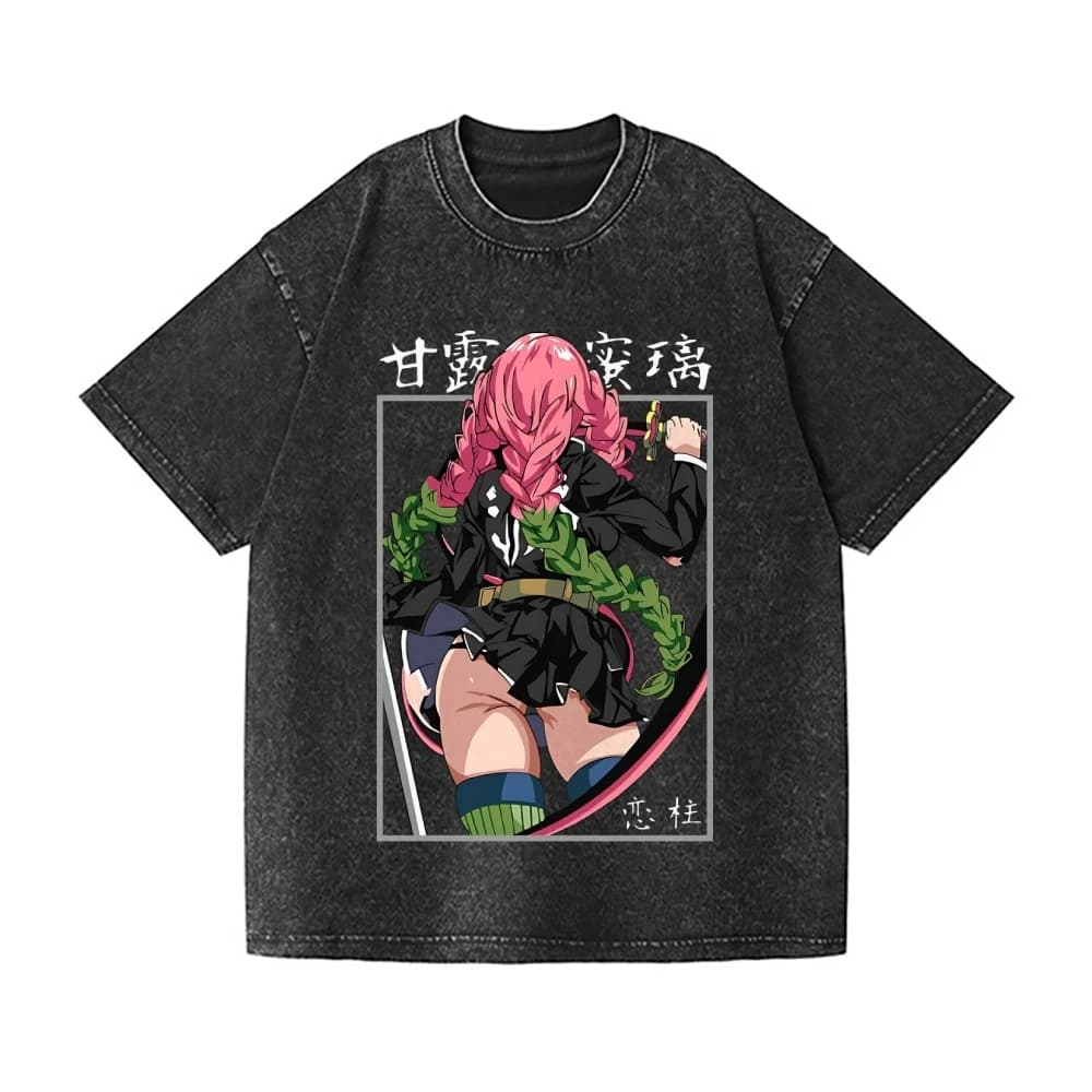 2026 New Demon Slayer Waifu Vintage Wash Design T-Shirt High-quality Streetwear Is Suitable for Both Summer Men and Women