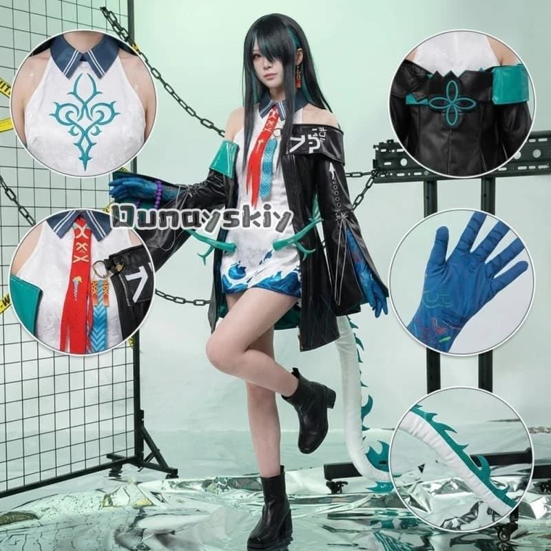LWW08*Dusk Cosplay Game Arknights Dusk Costume da Cosplay con Parrucca, Abito da Carnevale, Uniforme, Abbigliamento Femminile alla Moda per Feste e Giochi di Ruolo