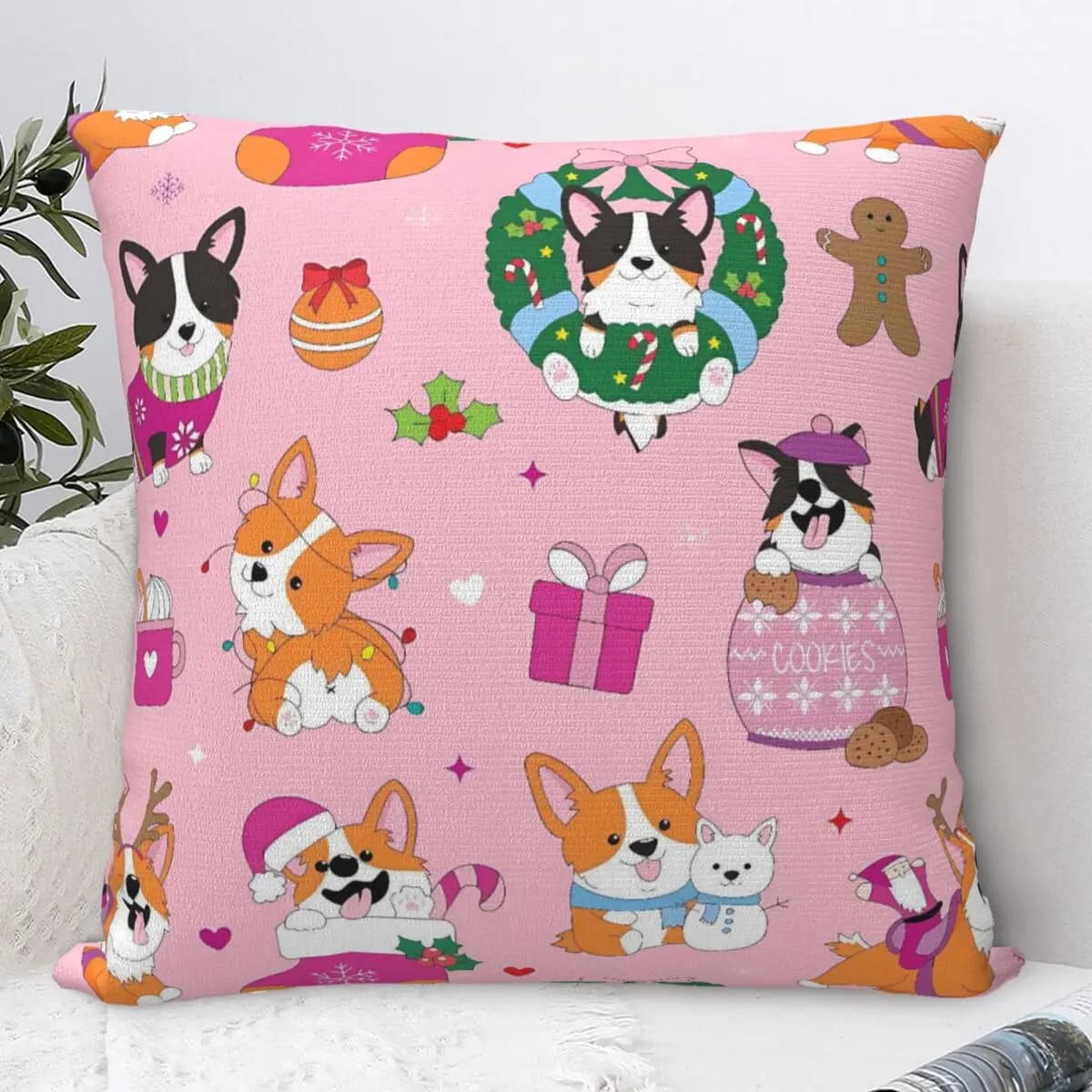 Merry Christmas Dogs Pillow Case Cushion Cover Square Graphic Pillow Cover Retro Trendy Pillowcases For Sofa Home Decoration