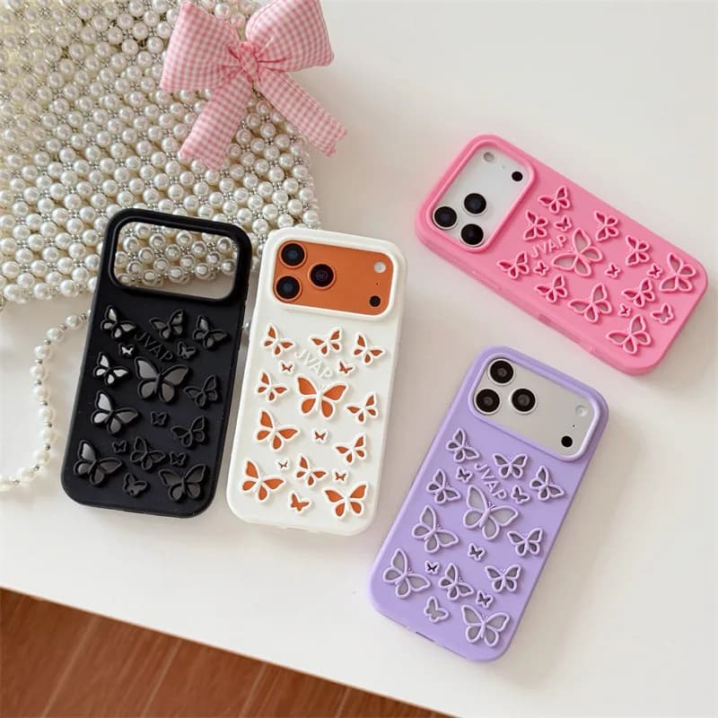 Luxury Solid Colors Hollow Out Butterfly Soft Silicone Phone Case For iPhone 17 16 15 14 13 Pro Max Shockproof Protective Cover