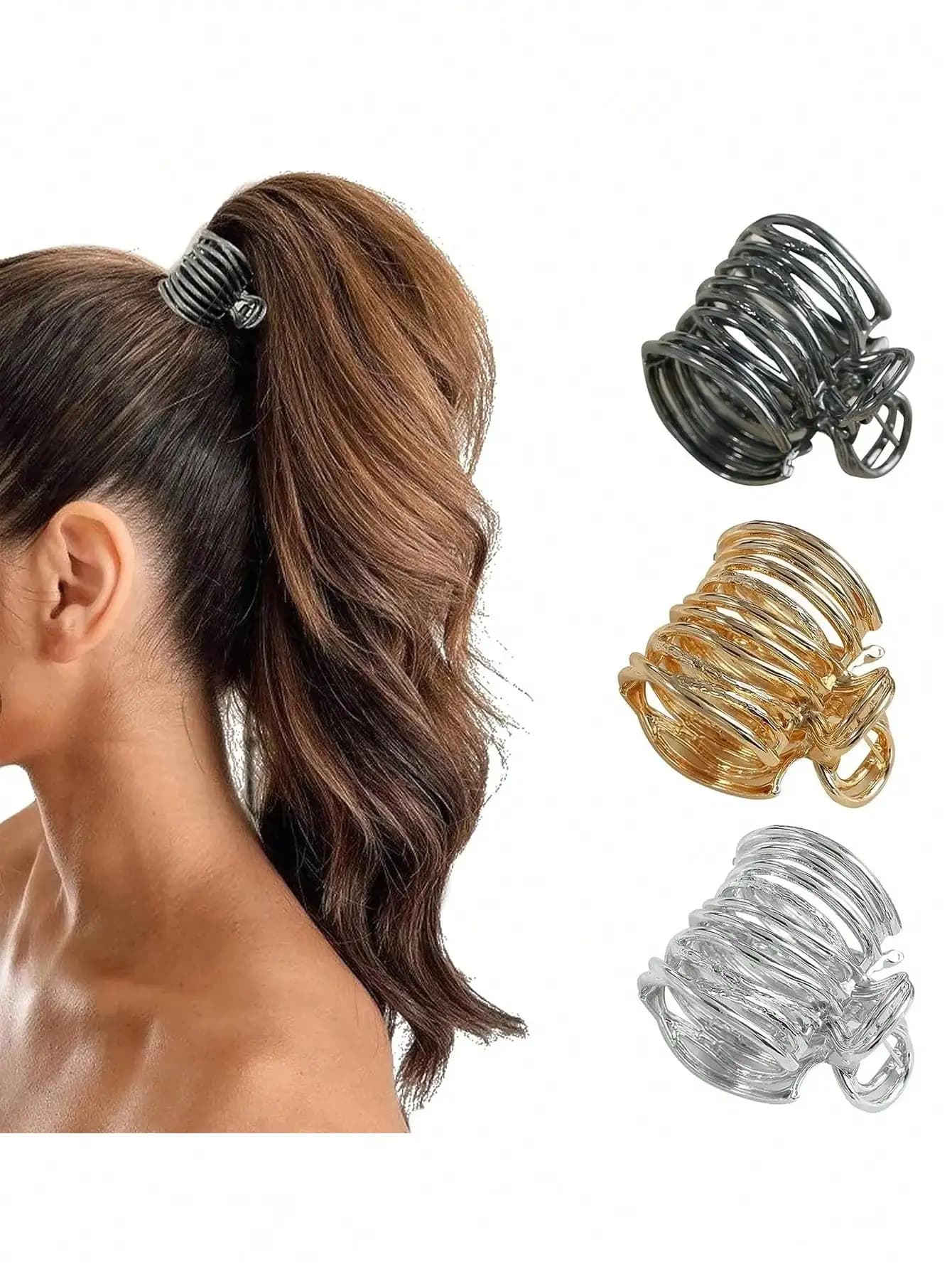 1 fermaglio per capelli da donna in metallo nero/oro/argento con strass, accessori per capelli alla moda, versatili, eleganti e chic per tutti i giorni, casual, feste, pendolarismo, spiaggia, trucco, coda di cavallo