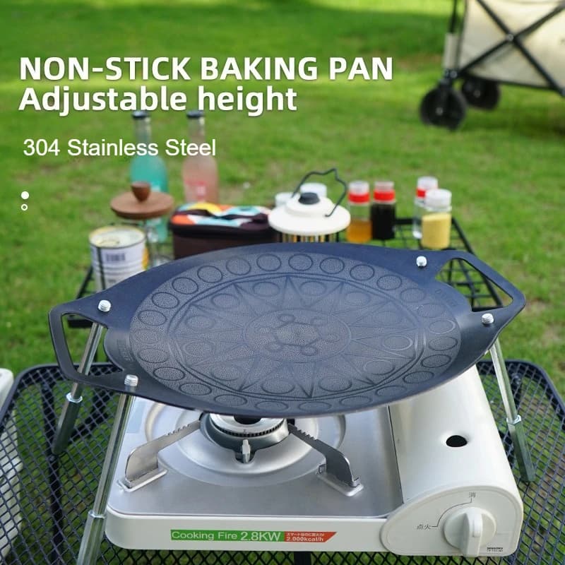 Griglia BBQ da Esterno, Griglia da Campeggio Compatibile con Gas, Padella in Acciaio Inox Regolabile in Altezza, Accessori da Campeggio