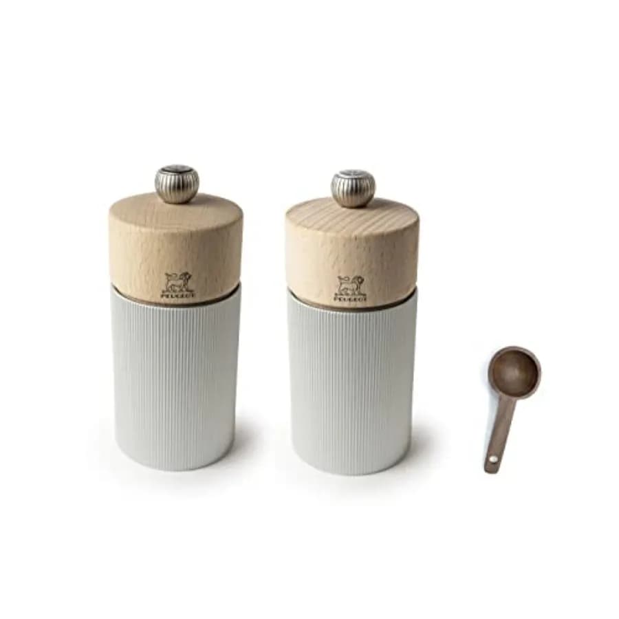Set Regalo Macinapepe e Macinasale Manuali Line alu 12 cm - 4.75" in Legno Naturale - Con Paletta in Legno per Spezie