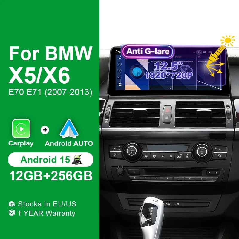 12G 256G Wireless Carplay Android 15 Auto 12.5“ Multimedia Screen Car Radio Stereo For BMW X5 E70 X6 E71 2007-2014 CCC CIC Bluetooth Intelligent system 2 DIN Autoradio Video players Navigation GPS