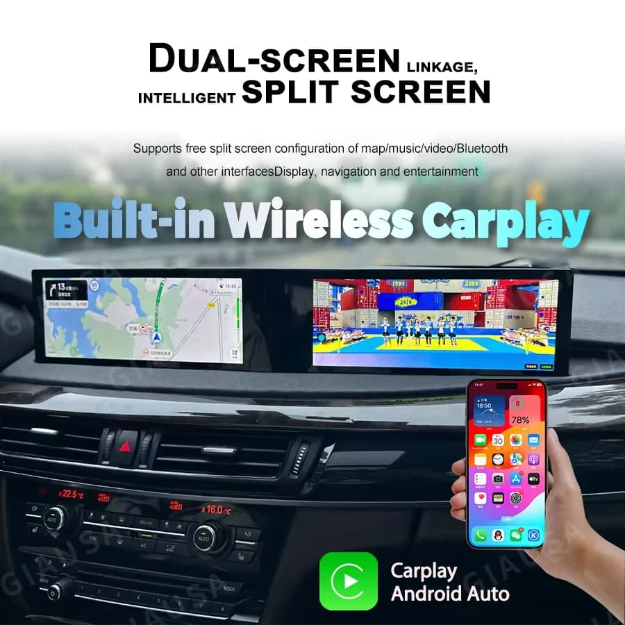24.6‘’ Dual Screen Carplay Android 14 ID8 For BMW X5 F15 X6 F16 X5M X6M 2014 - 2019 Car Android Auto GPS Navigation Head Unit