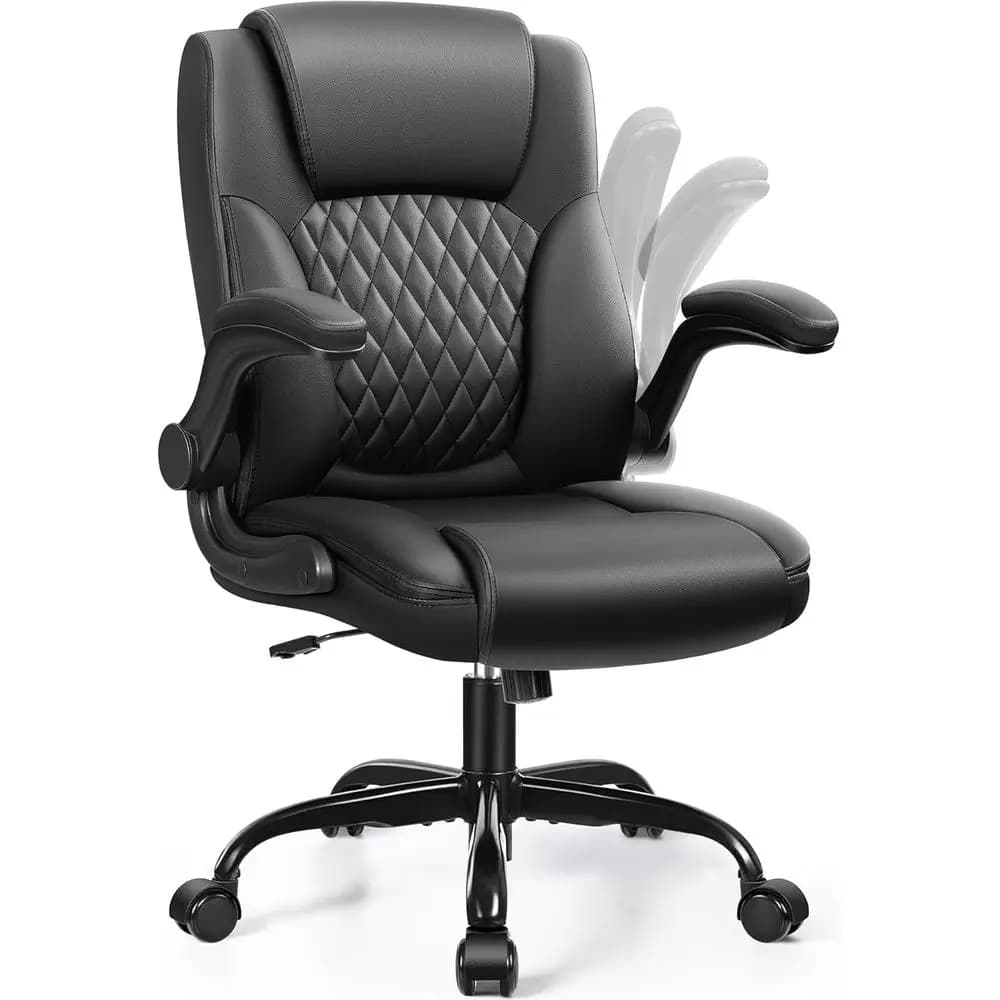 Ergonomic PU Leather Office Chair with 360° Swivel, Adjustable Armrests, and Wheeled for Home Computer Desk, Ideal for Gaming an