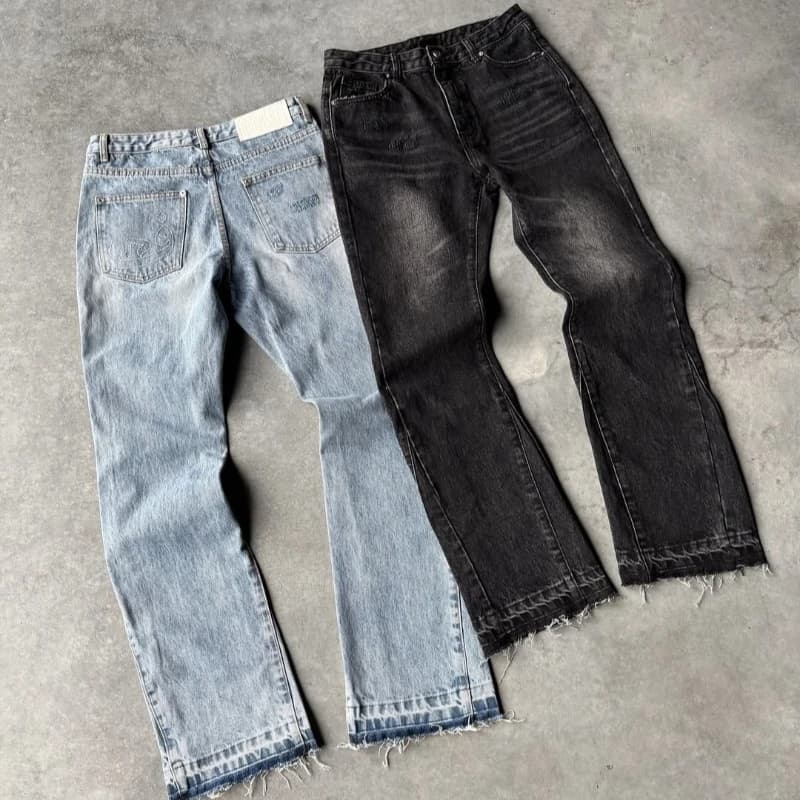 Y2K Vintage Slim Fit Jeans Trendy Lavato Uomo Donna Harajuku Hip Hop Pantaloni a gamba dritta Pantaloni micro svasati casual con frange gotiche
