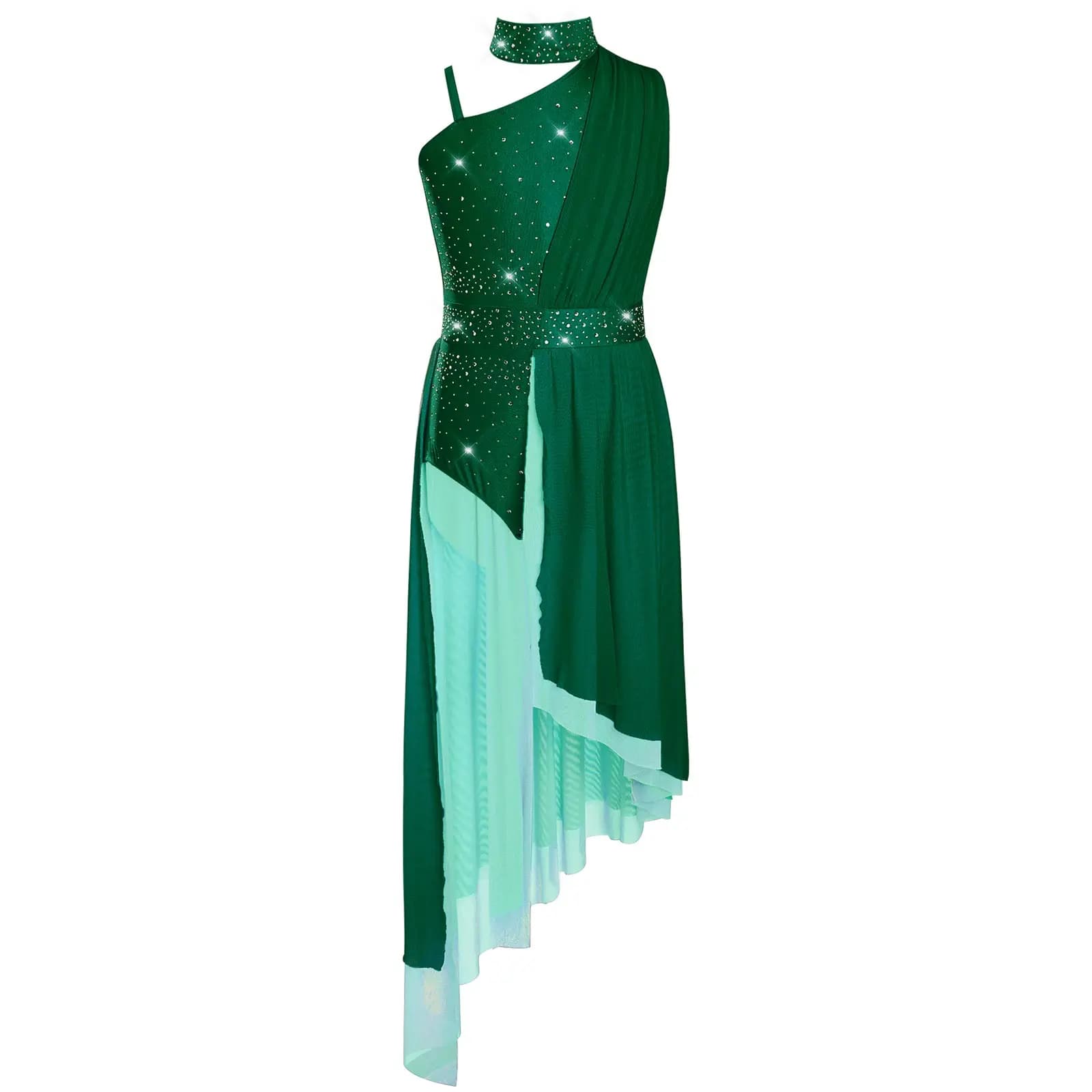 Costumi di danza di pattinaggio di figura per ragazze Body da jazz senza maniche con ritaglio sul retro Body con gonna in rete trasparente per la pratica del balletto