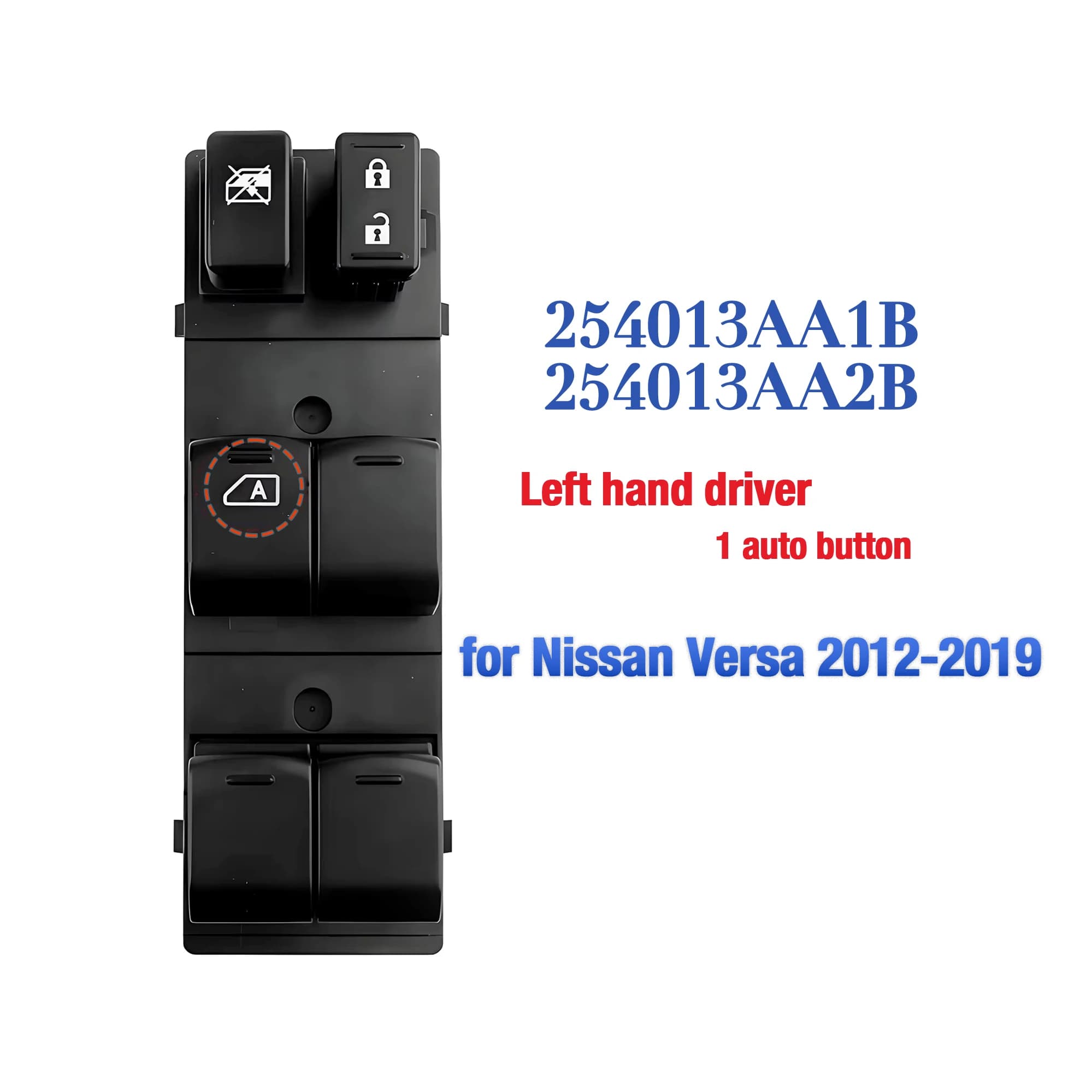 254013AA1B 254013AA2B Per Nissan Versa 2012-2019, Interruttore Alzacristallo Elettrico Anteriore Sinistro, Pulsante di Controllo Alzacristallo