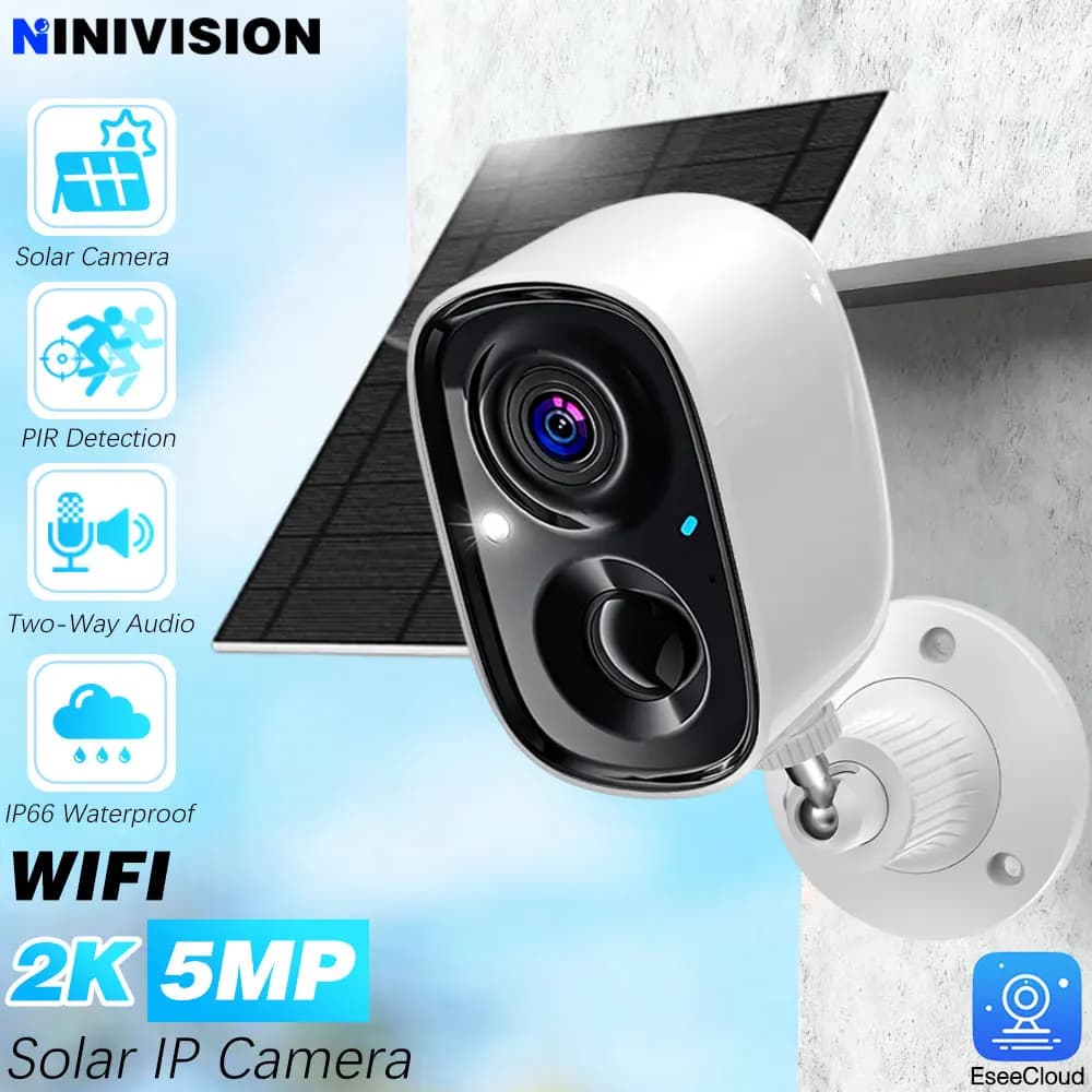 5MP EseeCloud Batteria wireless Telecamera Wifi Esterna ad energia solare Sicurezza CCTV impermeabile Rilevazione movimento Faretto Sirena Allarme