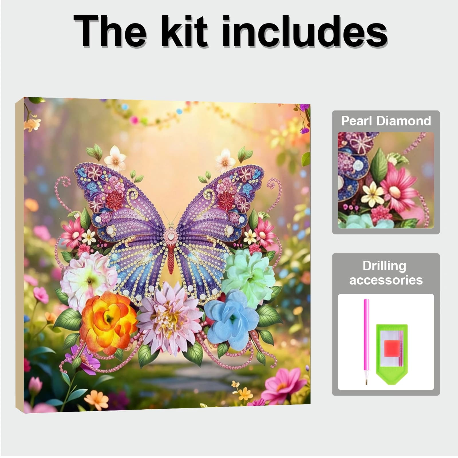 Butterfly DIY Diamonds Dots Gem Art Kits with Wooden Frame 25x25cm Diamonds Paintings Gem Art for Adults Gift Home Wall Decor