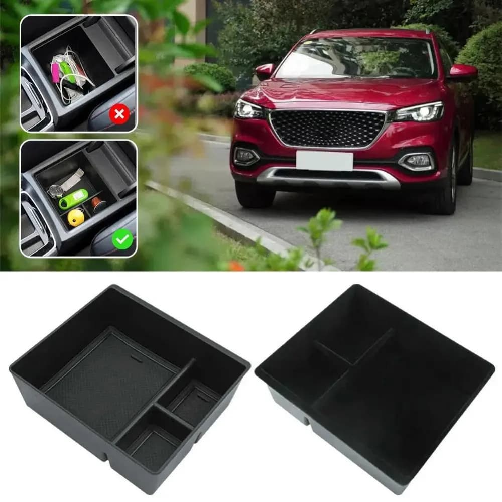 Accessori per auto Console centrale Vassoio Bracciolo Scatola di immagazzinaggio Divisore ABS Nero Vassoio per auto funzionale per MG HS EHS EV 2018-2024