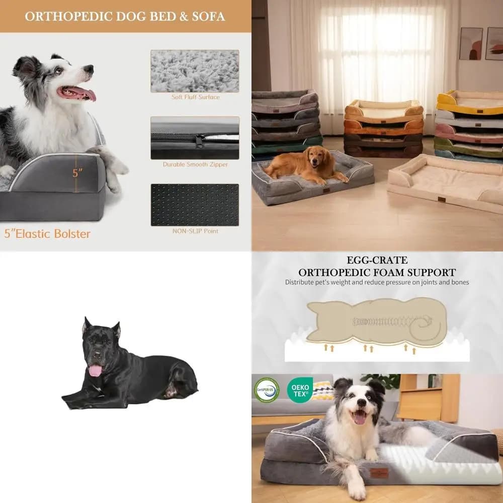 XL Orthopedic Cushion for Dogs, 53x42 Inch, Waterproof Bee Nide Foam, Removable Edge, Washable Cover, Anti-slip Base, Grey