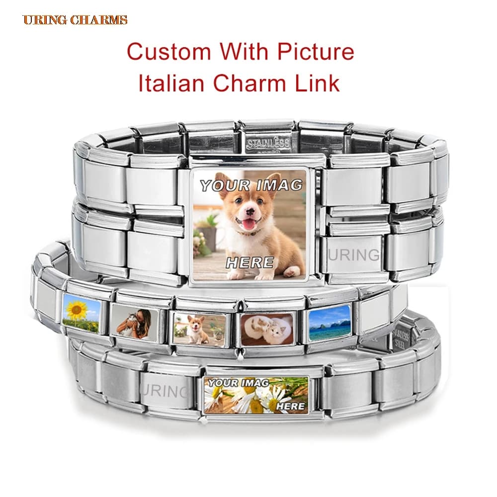URING Custom With Imagine Picture Italian Charm Link Fit 9/18mm Stainless Steel Bracelet Women Men Jewelry DIY Making Beads