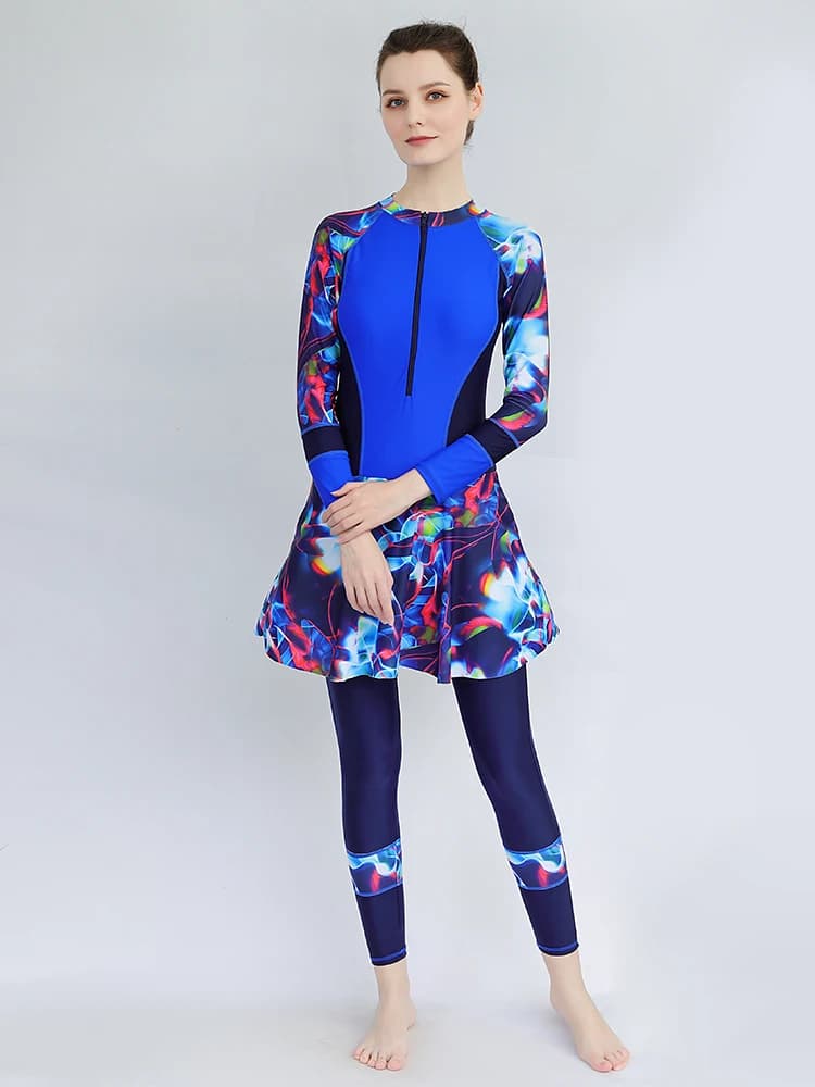Costume da bagno intero da donna a maniche lunghe e pantaloni lunghi, modellante, ad asciugatura rapida, per snorkeling, design conservativo, taglie forti