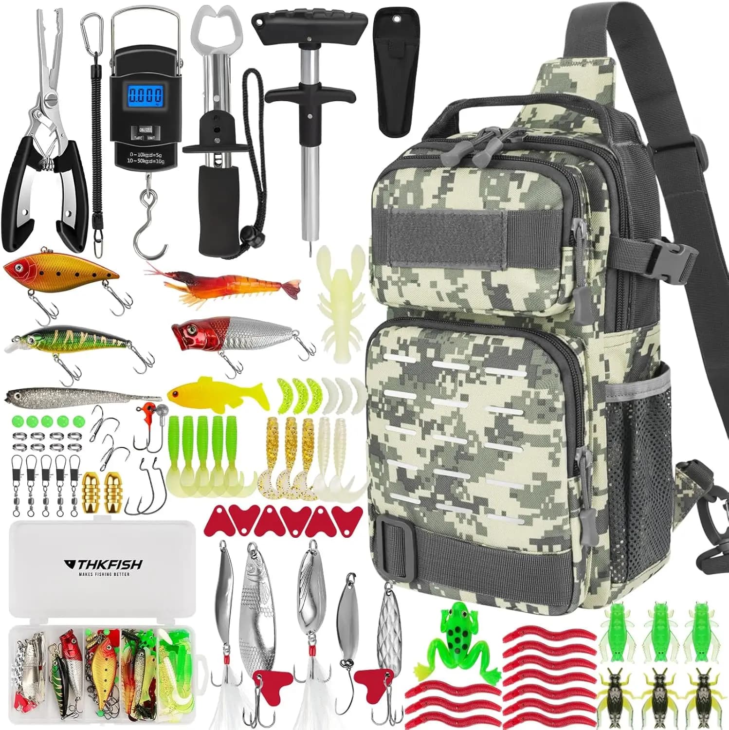 85 Piece Fishing Toolkit with Backpack, Tool Boxes, baits, pliers, Fish Ami Extractor - Complete Equipment for Fishermen