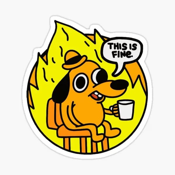 This Is Fine Funny Meme 5PCS Stickers for Cute Decorations Laptop Luggage Funny Background Kid Home Art Bumper Print Stickers