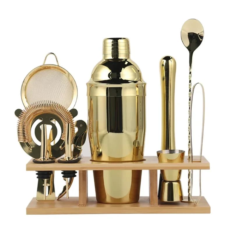 Bamboo base Stainless steel shaker Full bar shaker set Cocktail decanter shaker tool