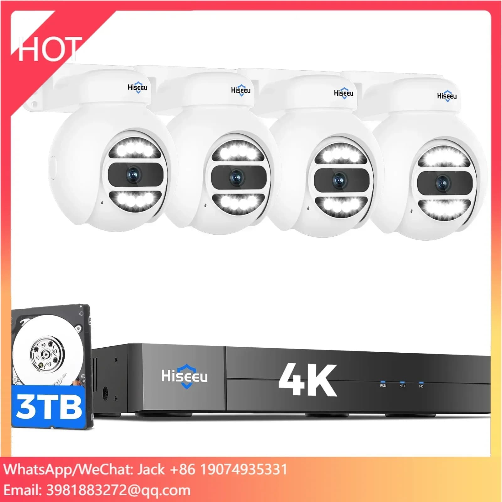 Sistema di Telecamere di Sicurezza Hiseeu con Tracciamento Automatico, NVR PoE 5MP, Kit 16 Canali, Telecamera IP PTZ 360° per Esterni