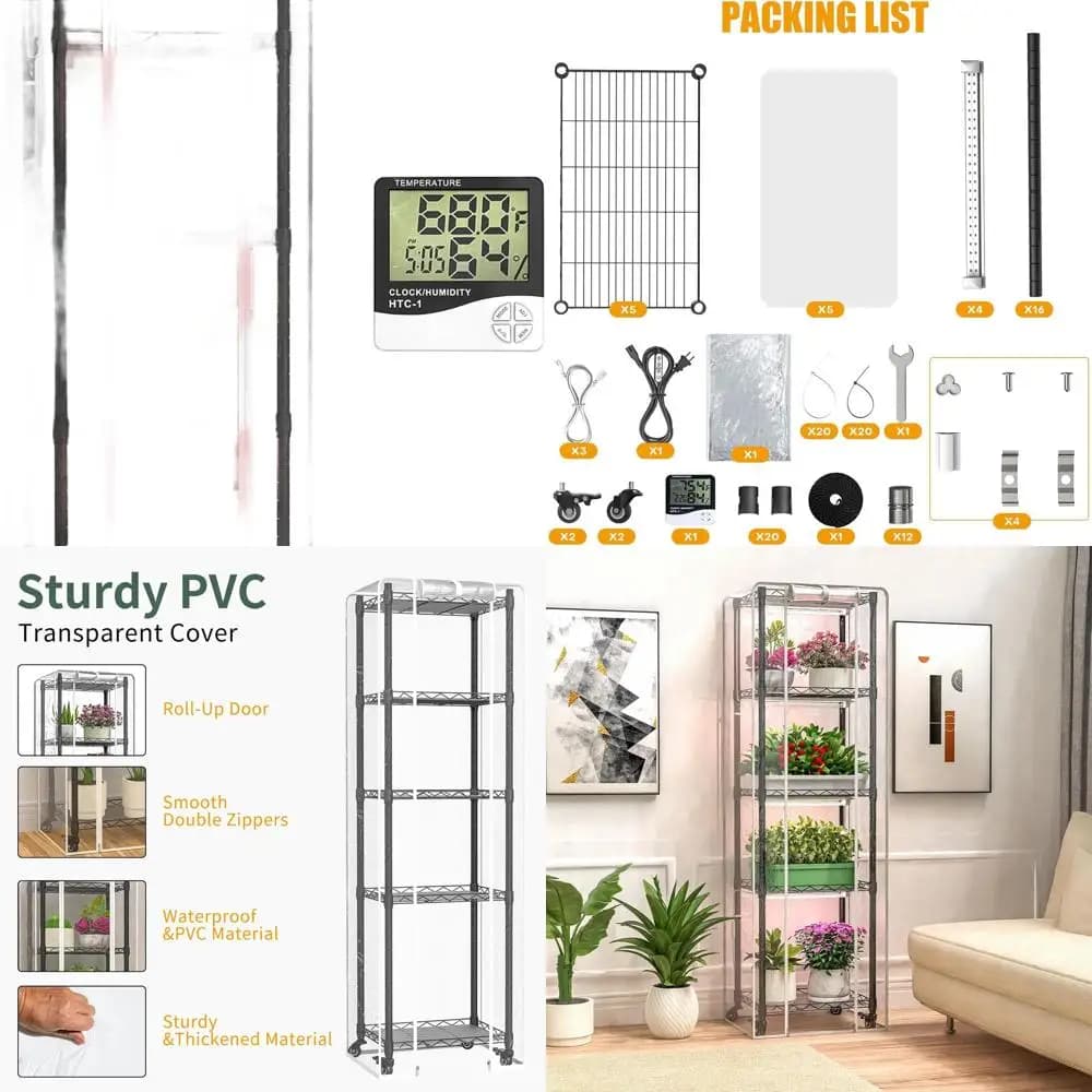 5-level mini greenhouse with 40 W full spectrum lights for seed germination and thermometer