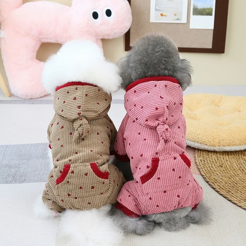 Tuta d'amore in velluto a coste per cani inverno caldo Pet vestiti complessivi piccolo medio cucciolo animale barboncino Doberman felpa con cappuccio S 3XL giacca cappotto