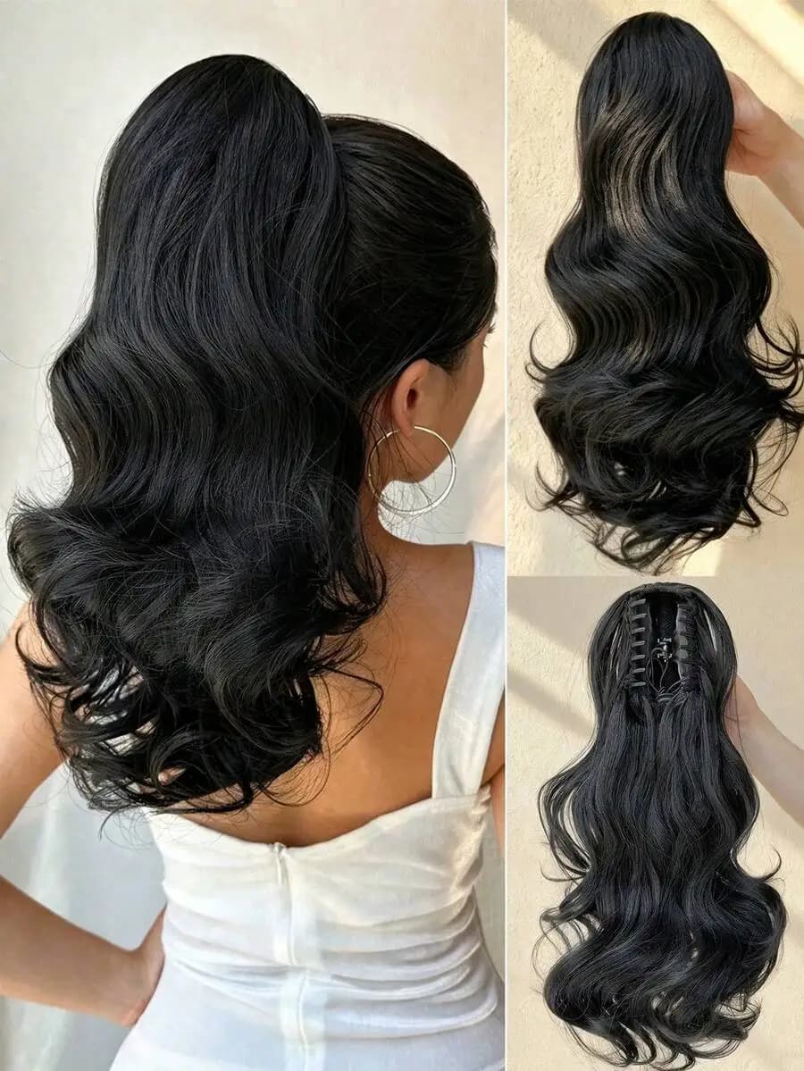 12 Inch Short Ponytail Hair Extensions, Women Synthetic Straight Clip-In Ponytail Wig, Fluffy Daily Ponytail (Natural Black Brown)