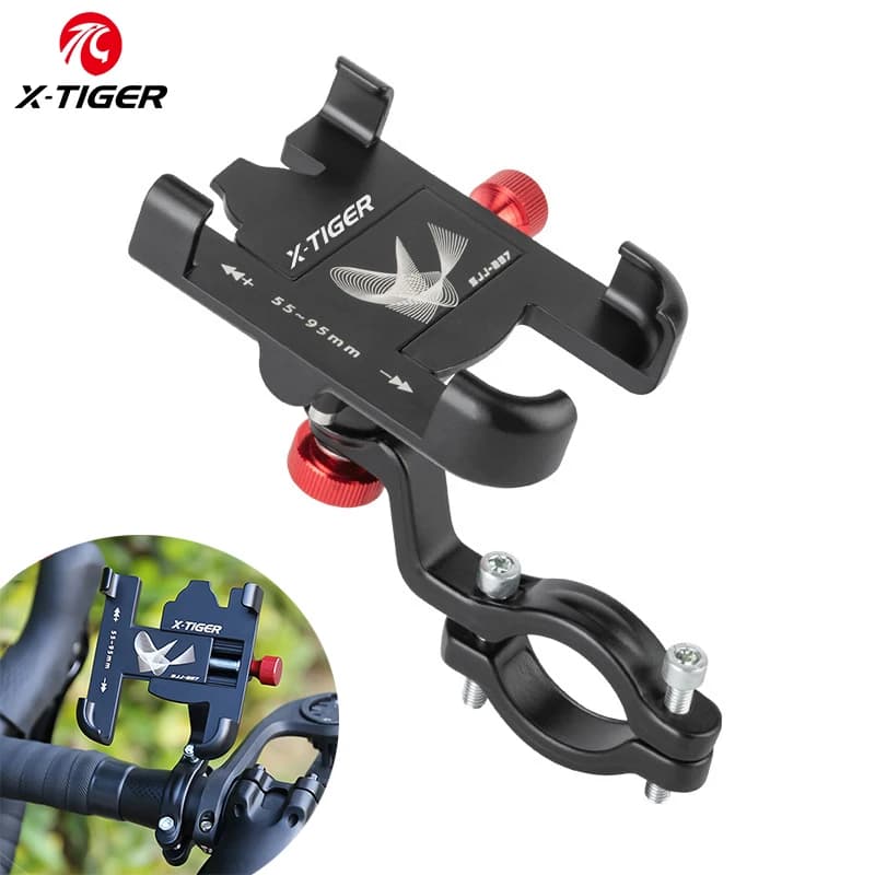Supporto per telefono per bicicletta in lega X-TIGER Supporto per telefono per bici Staffa antiscivolo Supporto per clip per manubrio per moto per bici per tutti i telefoni cellulari