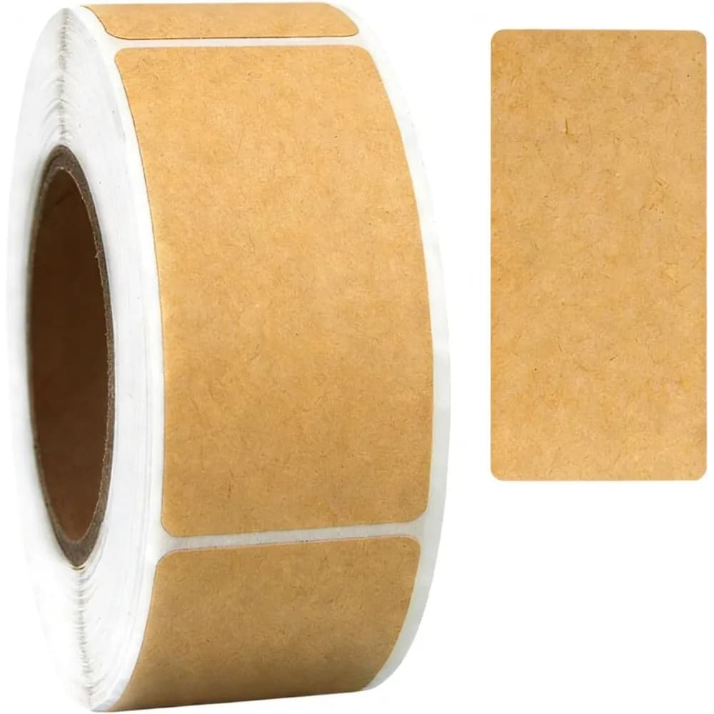 Rectangular Kraft Paper Name Tag Stickers - 1x2 Inch Labels for Yard Sale, Storage Bins, Office Planners, and File Folders
