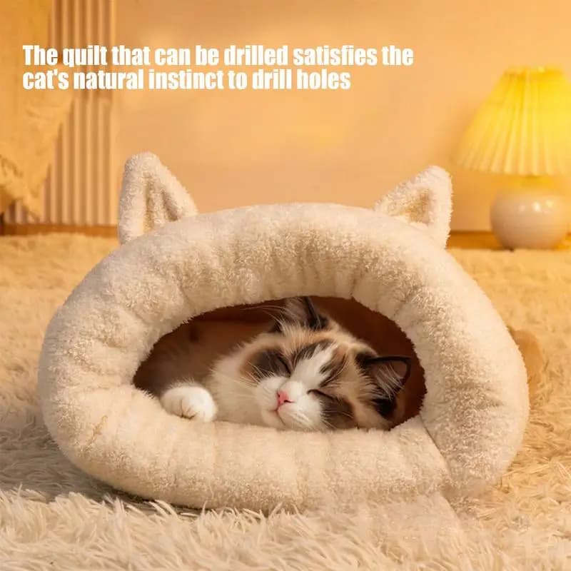 Winter cats sleeping bag for hot cats semi-closed bed Comfortable large cat sack in soft plush for cats and small pets