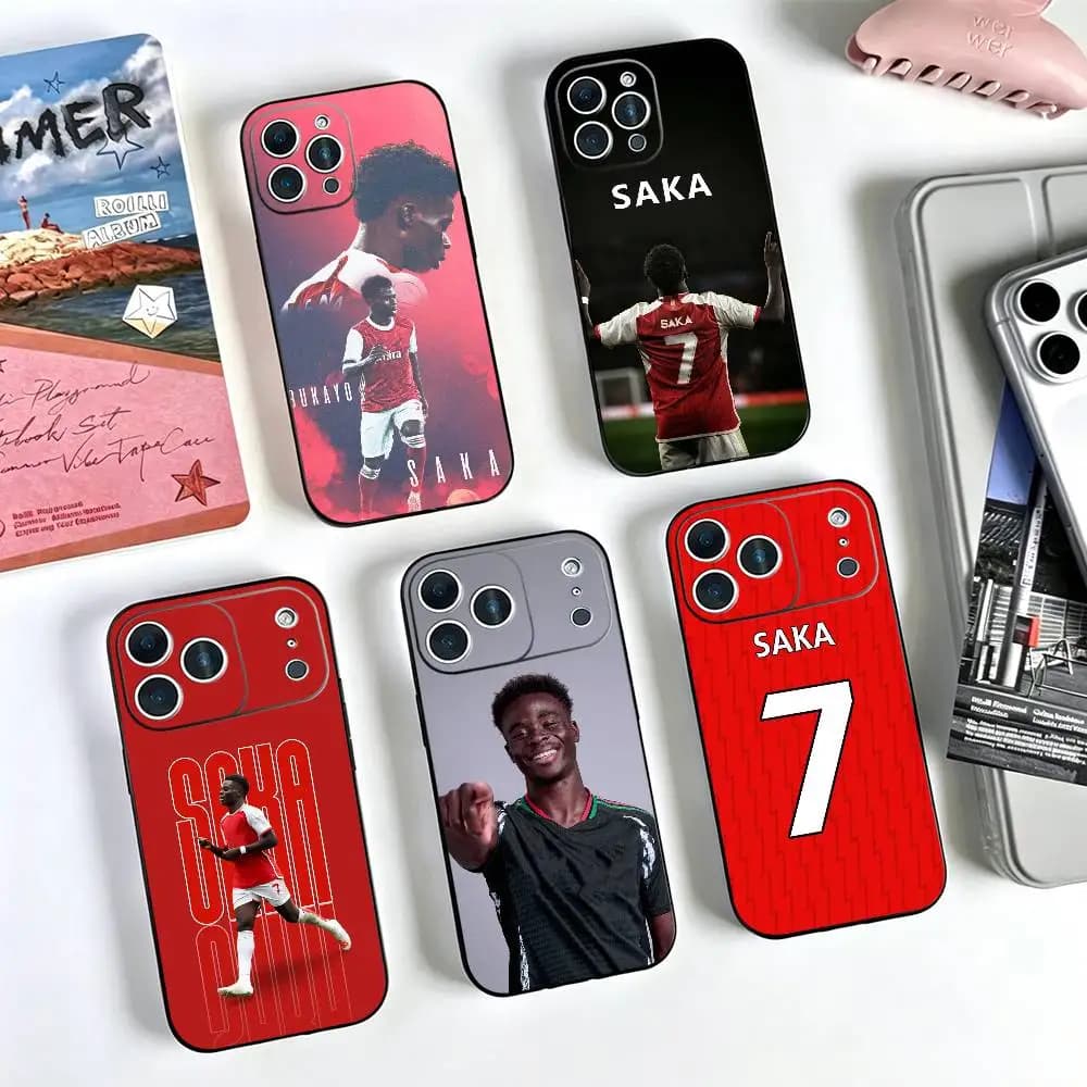 Football Bukayo Saka 7 Phone Case For iPhone 17,16,15,14,13,12,11 Plus,Pro Max,XS,Soft Silicone Black Cover
