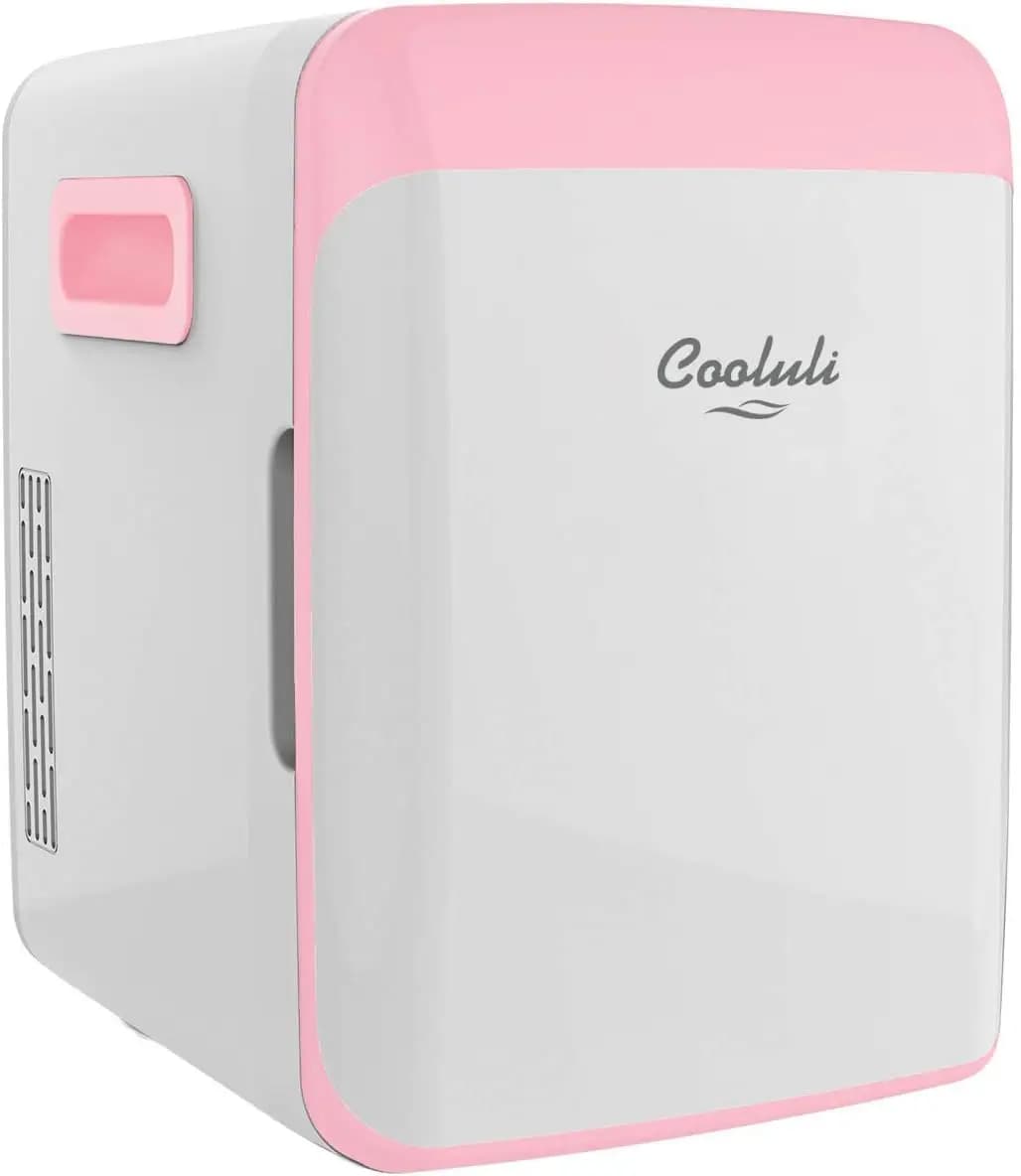 Mini Frigorifero da 10L per Camera da Letto, Auto e Ufficio - Frigo/Scaldavivande Portatile in Rosa