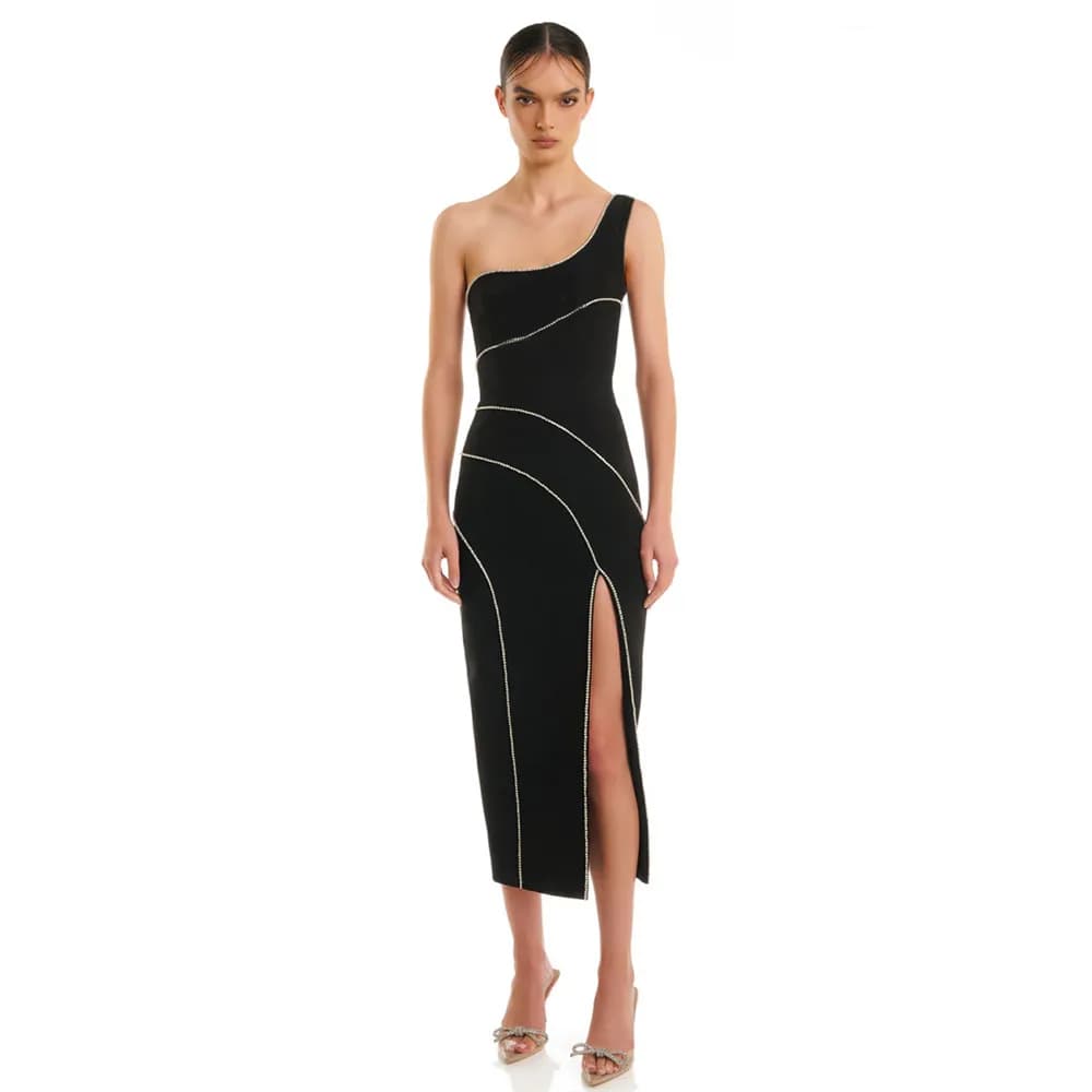 2024 nuove donne che bordano il vestito dalla fasciatura Sexy una spalla senza maniche vestiti Club Party Celebrity abiti eleganti