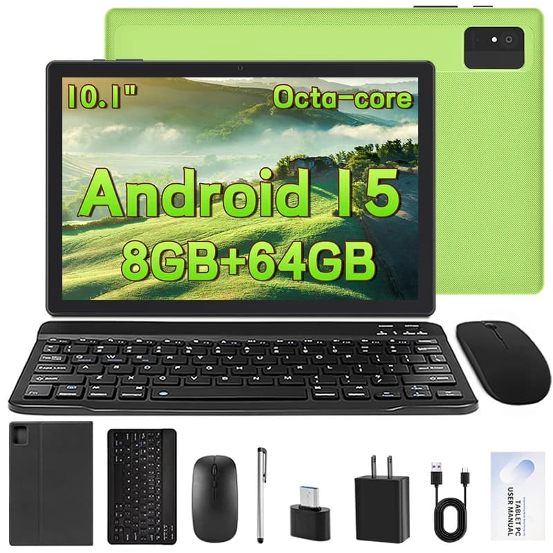 2025 Tablet Android 15 from 10,1", 8 GB + 64 GB + 1 TB Expand, tablet 2 in 1 with keyboard case, mouse style, double camera Octa-Core 5000 mAh