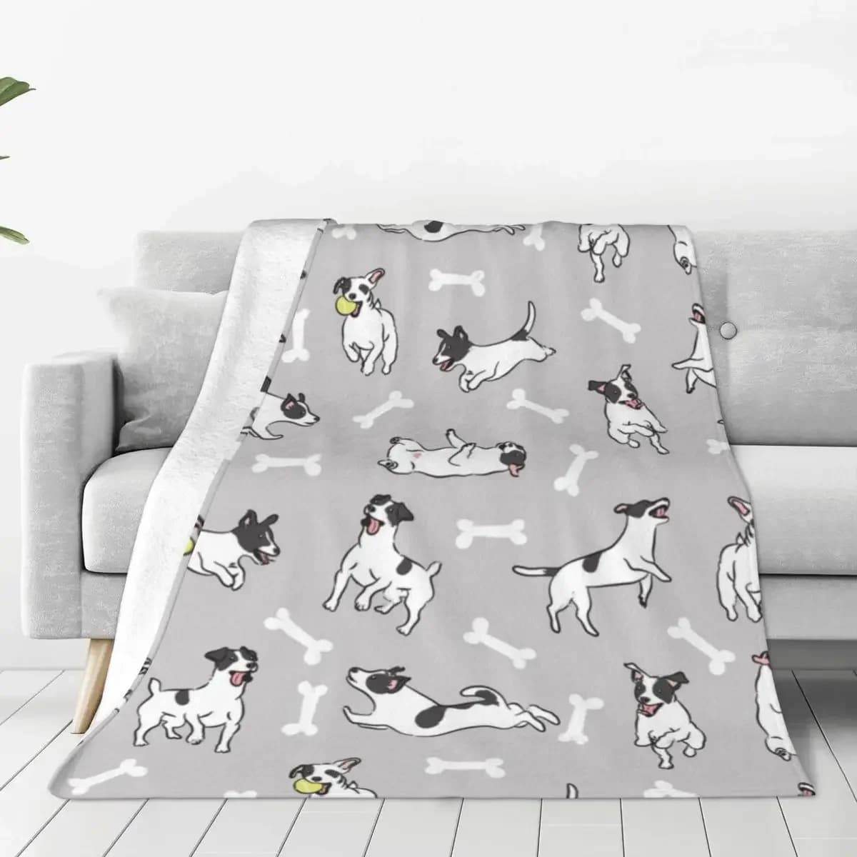 Jack Russell Terrier Coperta di flanella Cane grigio Biancheria da letto morbida e calda per sedia Divano letto Copriletto da campeggio Copridivano