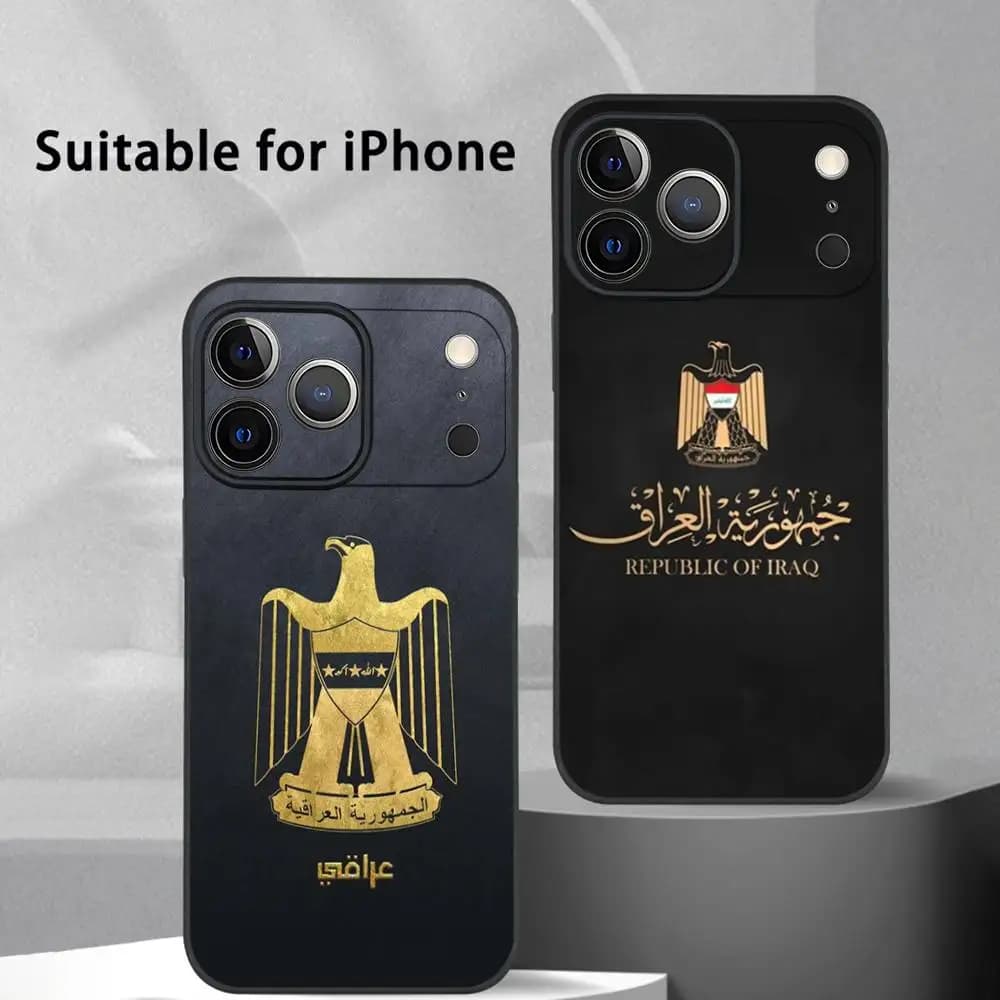 Custodia per telefono con emblema nazionale con logo Iraq per IPhone 17 16 15 14 13 12 11 Pro Max Plus Mini Custodia morbida nera satinata