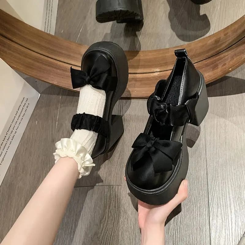 2025 Mary Jane Moccasins with sturdy new style Japanese sole for women Leather shoes with high heel spring summer with bow design