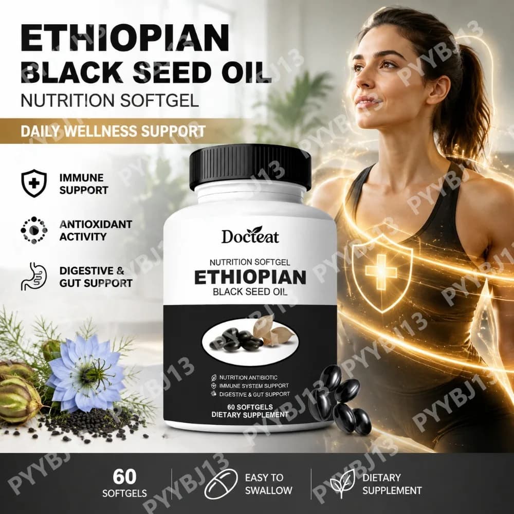 Docteat Black Seed Oil Softgels with Vitamin C D3 Zinc Ginger Turmeric Herbal Botanical Supplement Wellness Support 60 Softgels