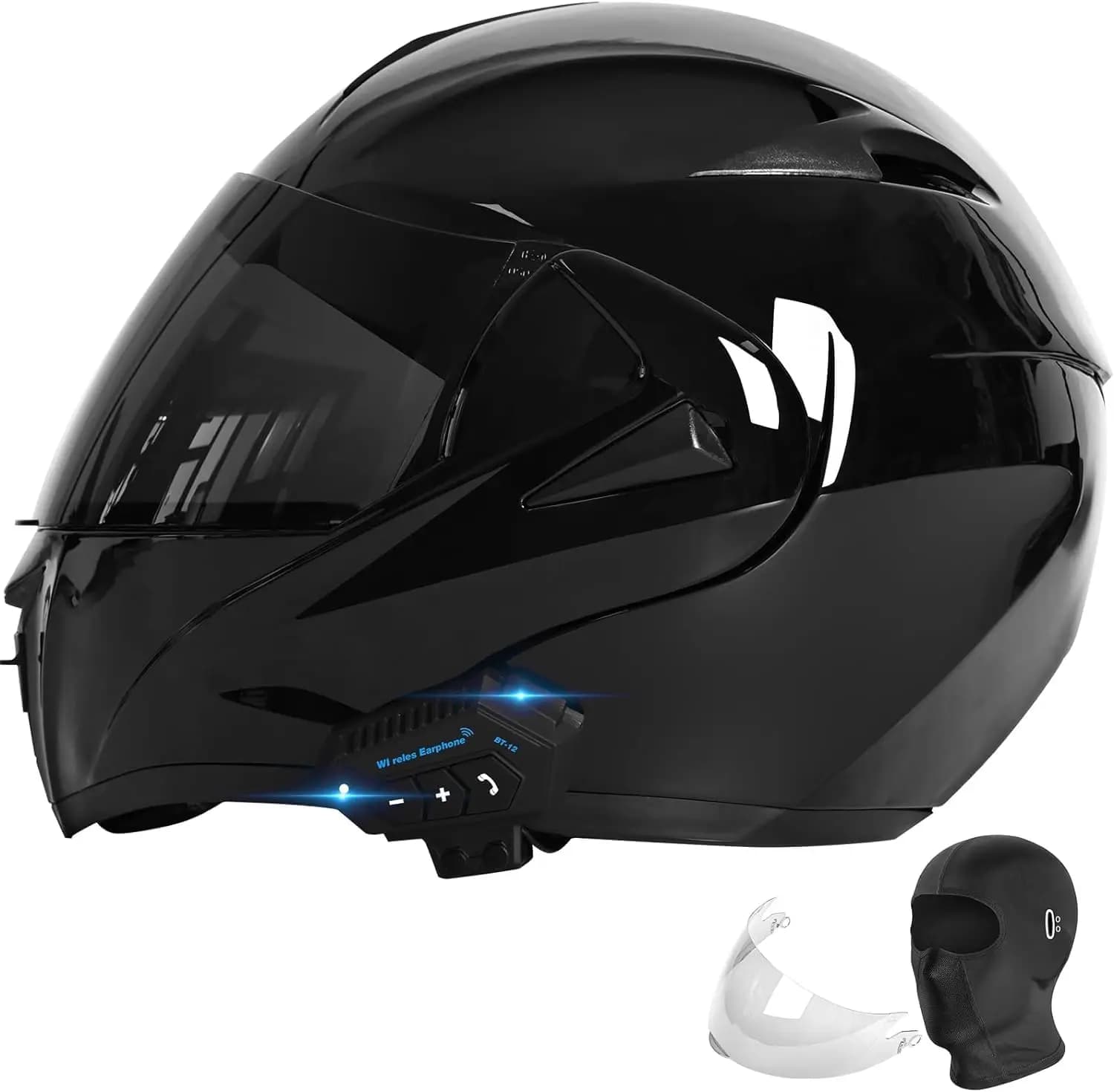 Casco moto modulare Bluetooth Casco integrale apribile antiappannamento con doppia visiera approvato DOT/ECE Doppio altoparlante incorporato con M