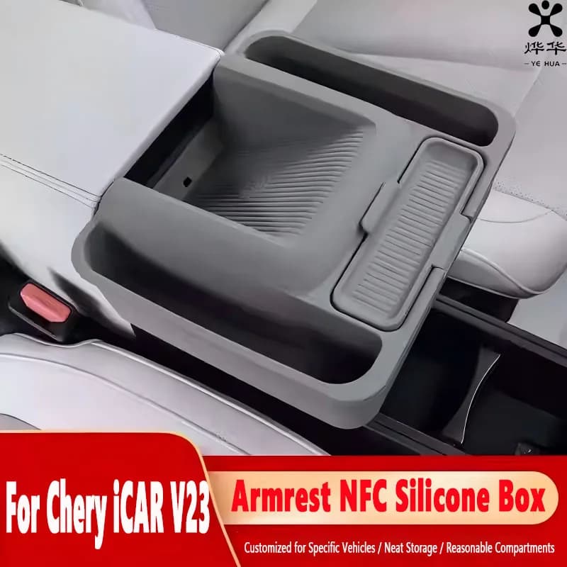 For Chery iCAR V23 Car Wireless Charging NFC Silicone Pad Storage Box Silent Anti-slip Interior Accessory