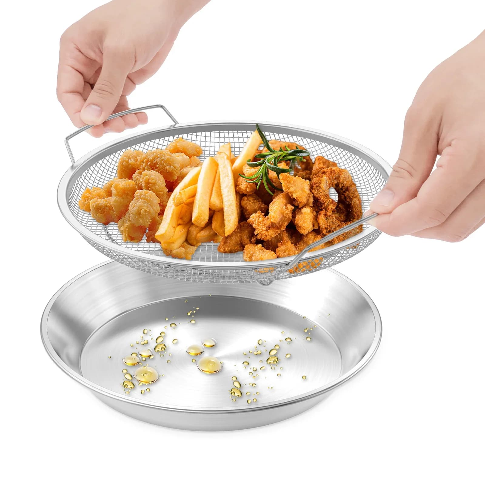 2 Pezzi Vassoio Filtro Olio in Acciaio Inossidabile per Cucina, Resistente al Calore, Cestello a Rete per Friggitrice ad Aria, Filtrazione Efficiente, Cestello Filtro Olio