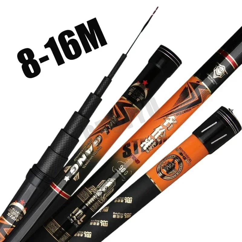 Canna da pesca telescopica in fibra di carbonio 19H super leggera e resistente da 8M/10M/12M/14M/15M/16M di alta qualità per la pesca a mano e in torrente