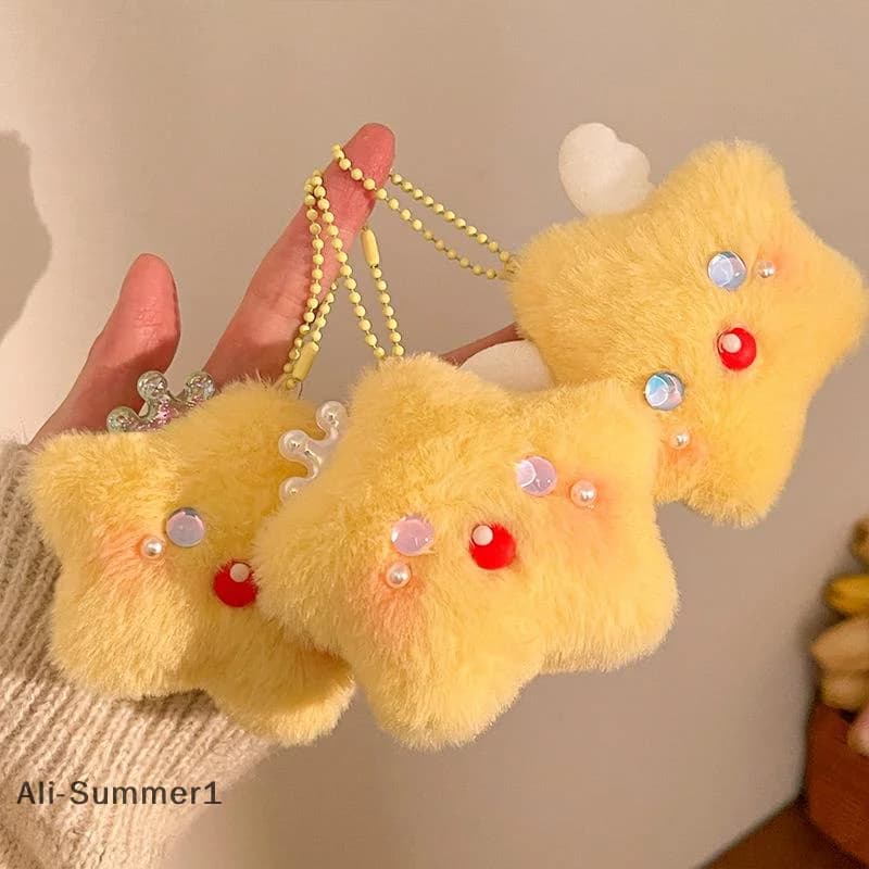 【E】Simpatico cartone animato peluche spremitura stella ciondolo portachiavi fascino portachiavi auto zaino borsa ciondolo decorazione accessori regali