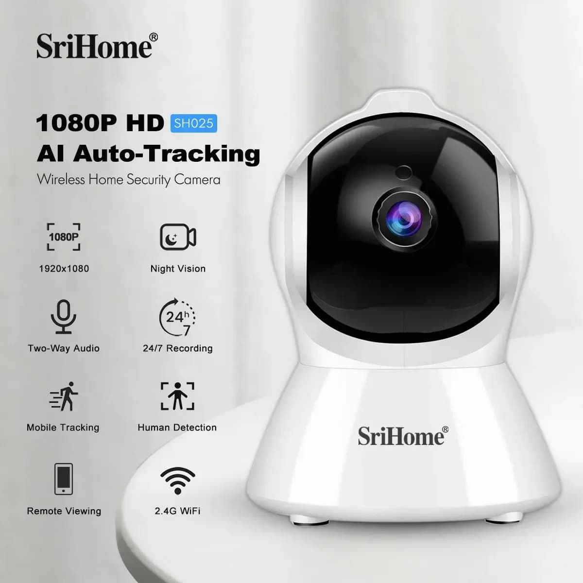 Srihome SH025 Telecamera WiFi Smart Home Telecamera IP interna a colori Notte Monitoraggio automatico Sicurezza CCTV Sorveglianza Baby Monitor